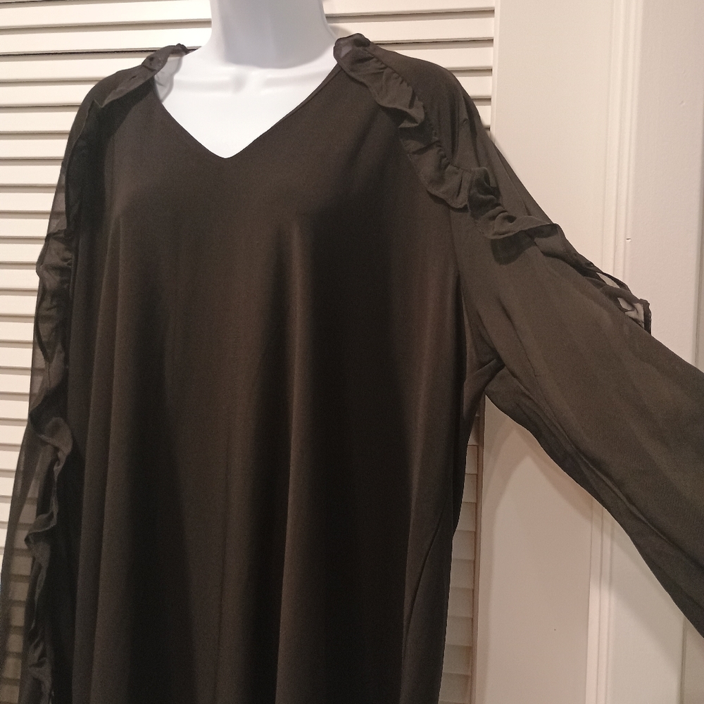 Cato Black Ruffle Sheer Sleeve Blouse Size 22/24